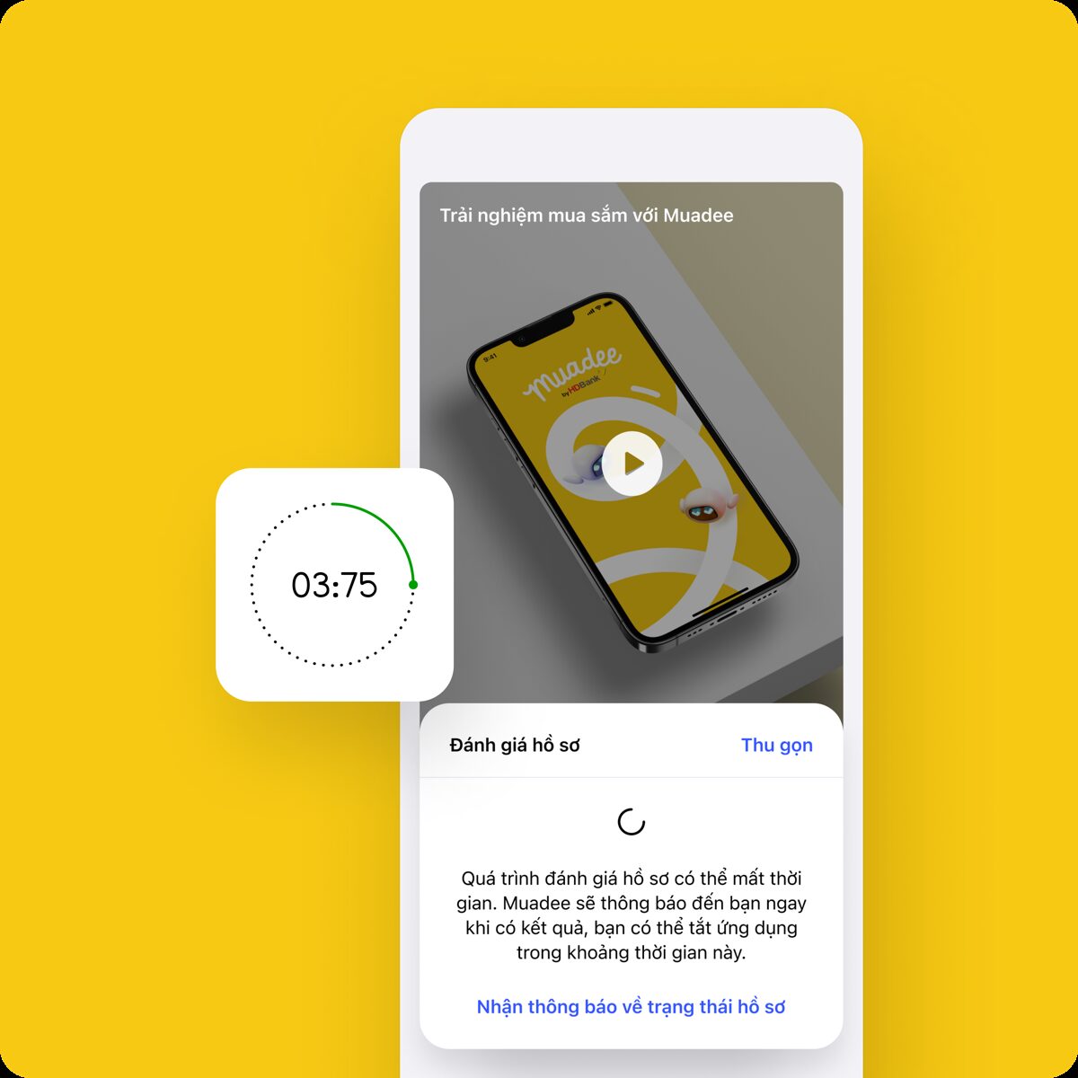 What the app does with the minutes an approval genuinely takes: a countdown, an honest sentence about the wait, and an offer to be notified instead of watching it.