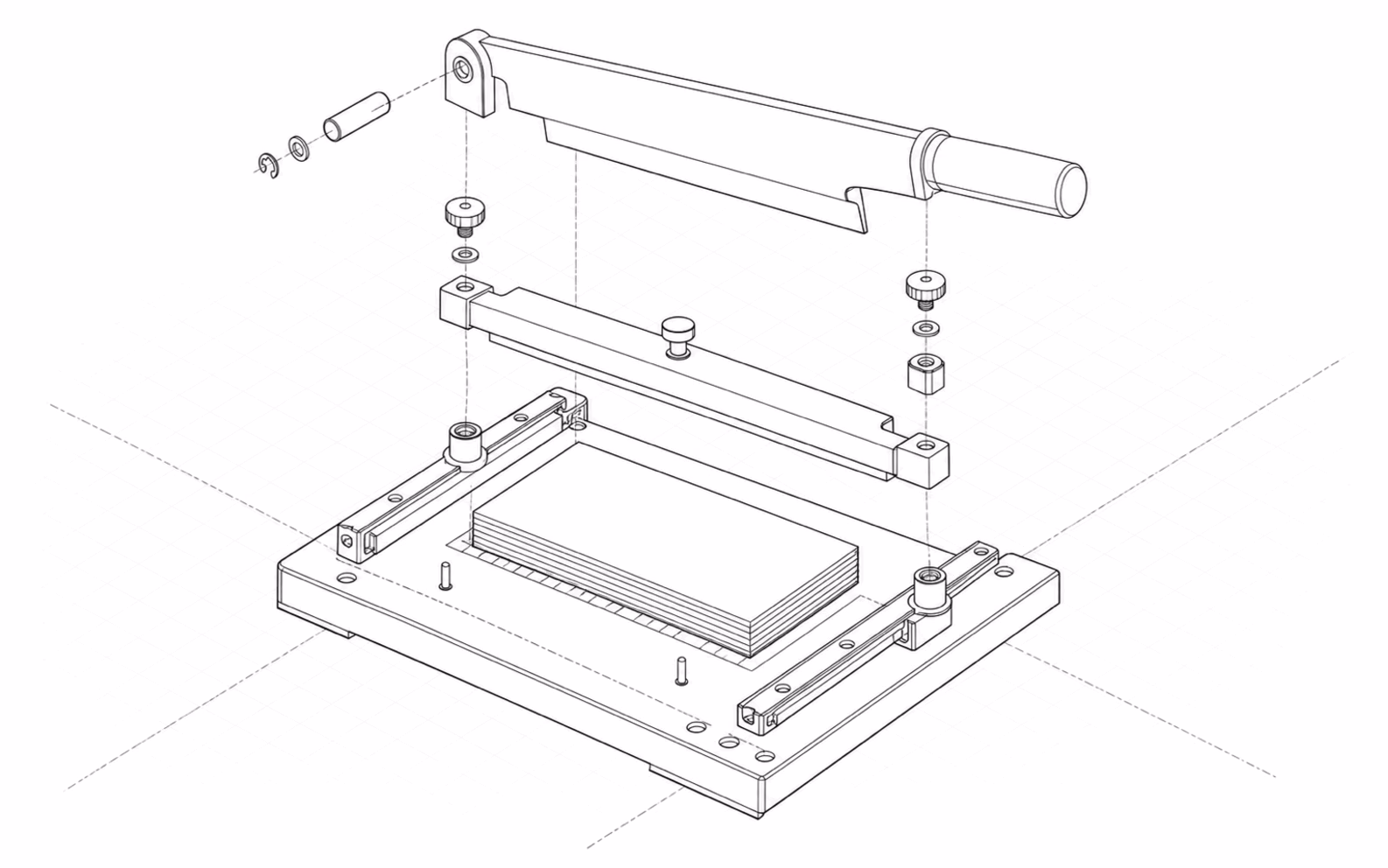 open-cv-pipeline: an exploded isometric diagram of the system, drawn in hairlines.